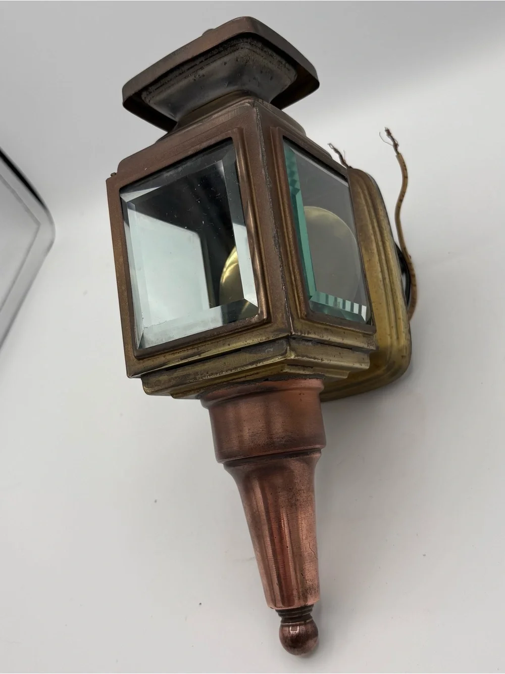 Early MCM 11” Copper & Brass Carriage Lantern Sconce Porch Light Clean Refurbish
